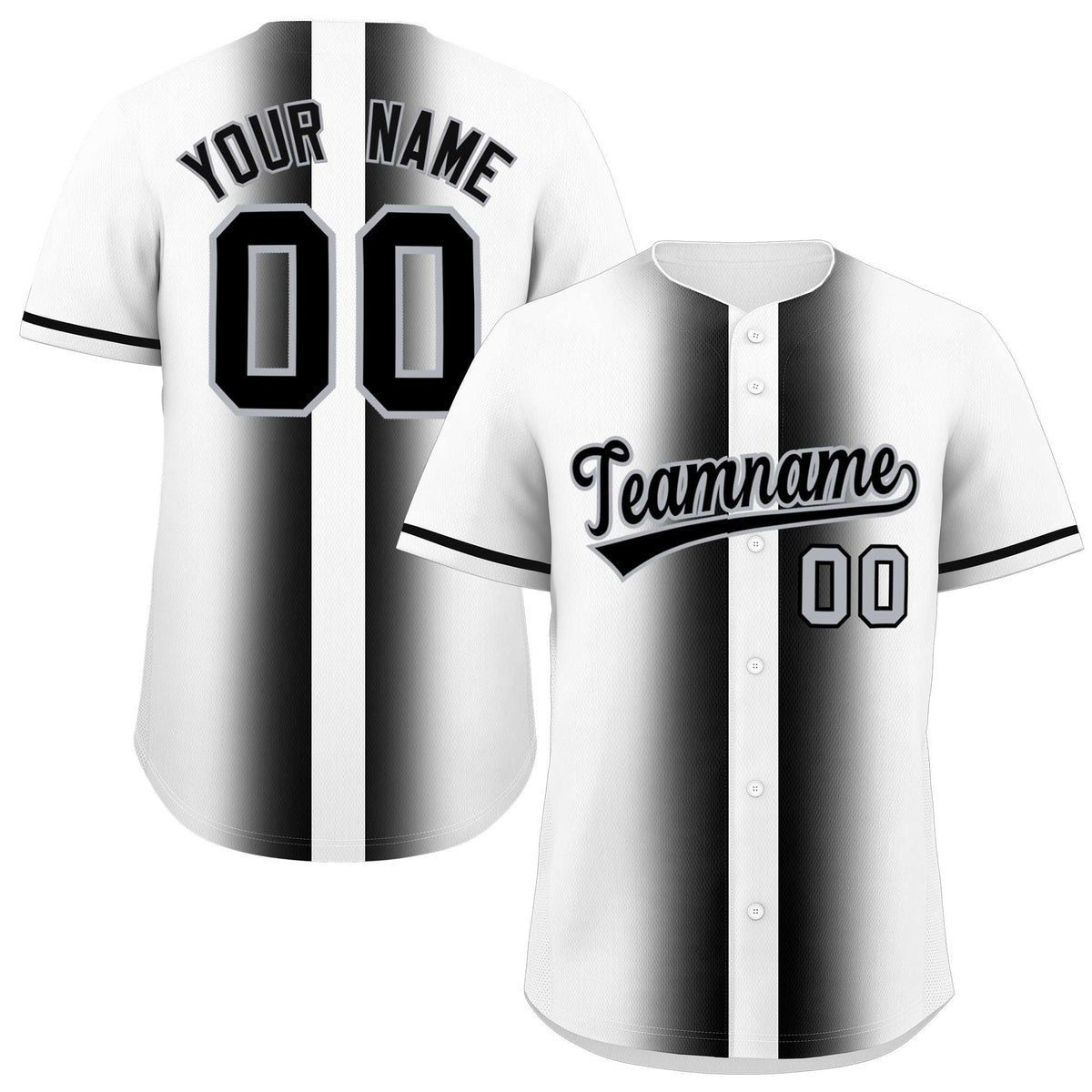 Custom White Black Lapel Gradient Fashion Authentic Baseball Jersey