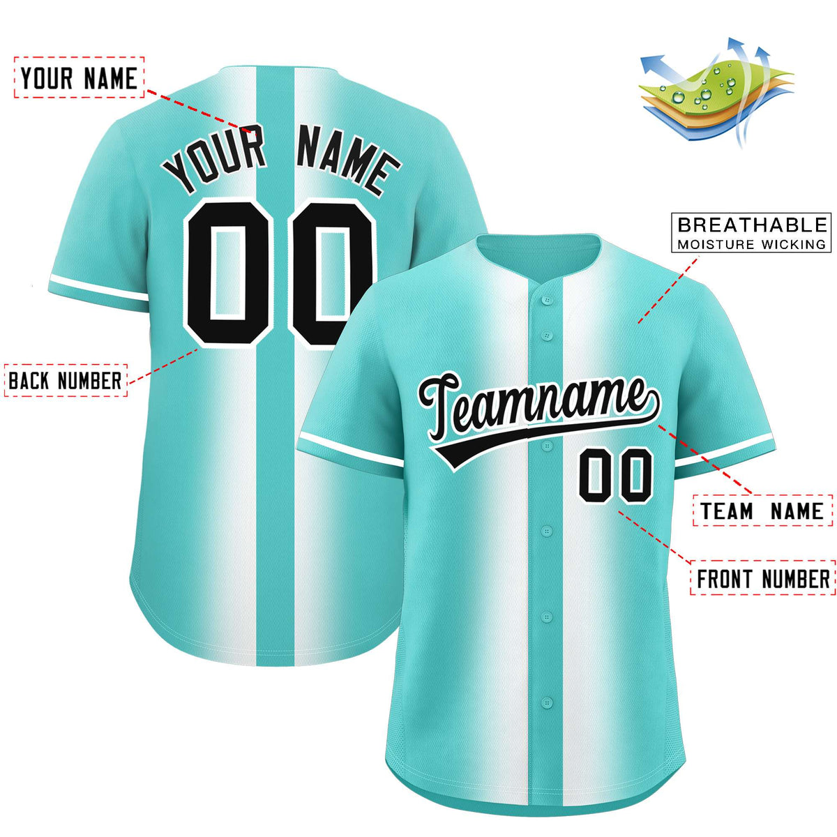 Custom Bright Green White Lapel Gradient Fashion Authentic Baseball Jersey Limited