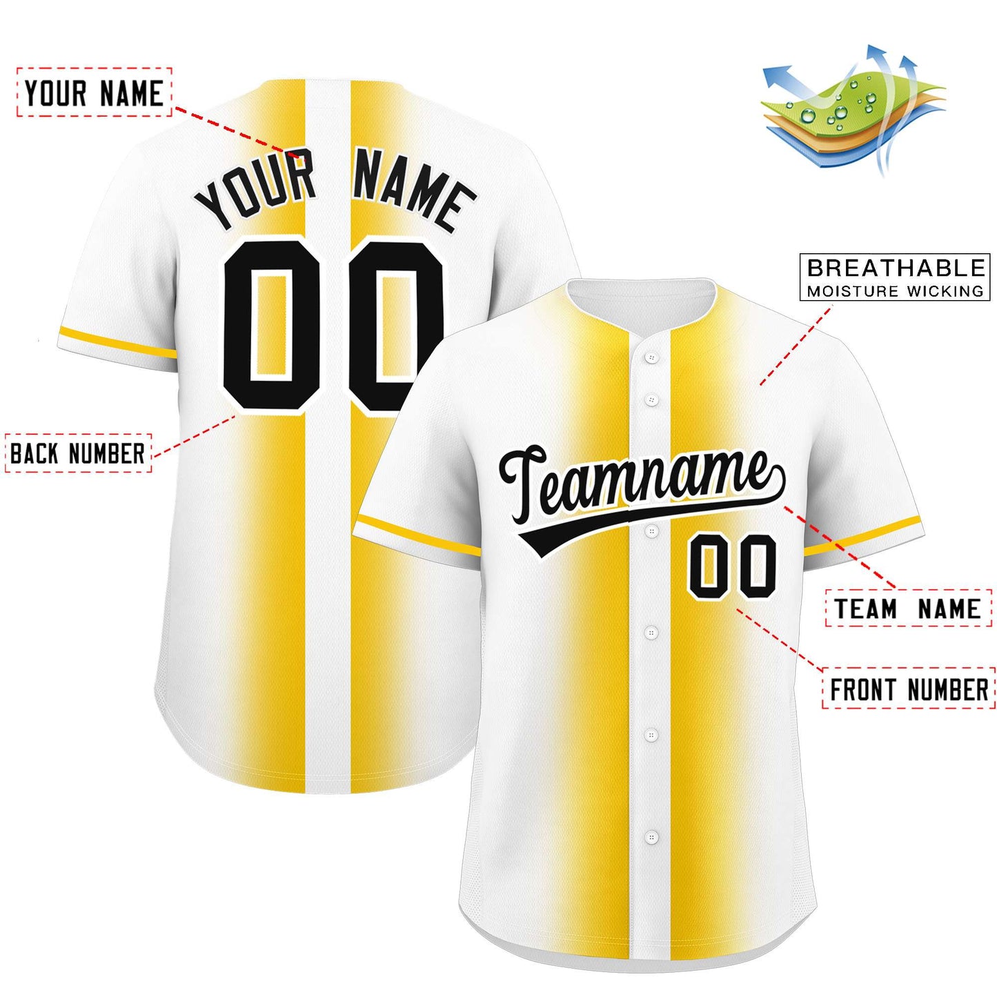 Custom White Gold Lapel Gradient Fashion Authentic Baseball Jersey Limited