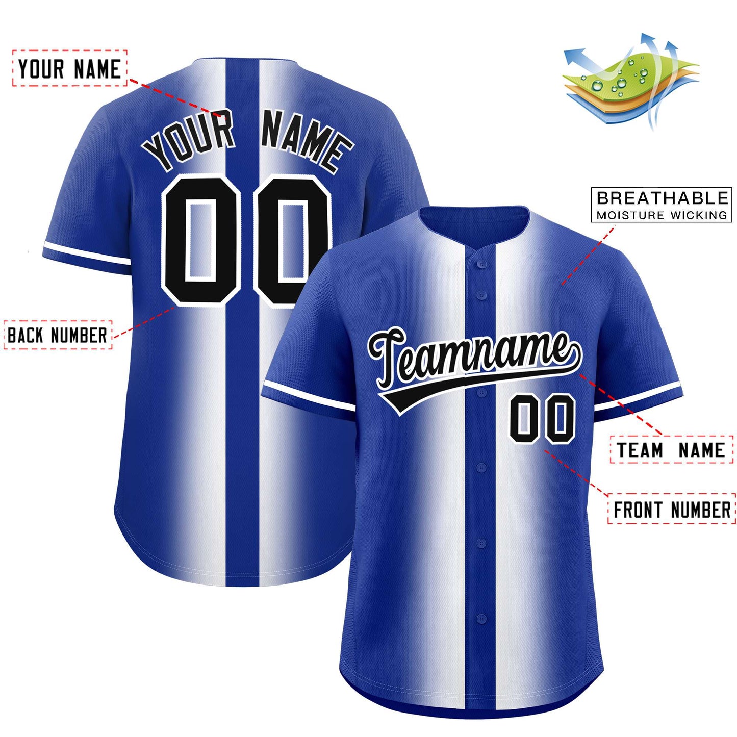 Custom Royal White Lapel Gradient Fashion Authentic Baseball Jersey Limited