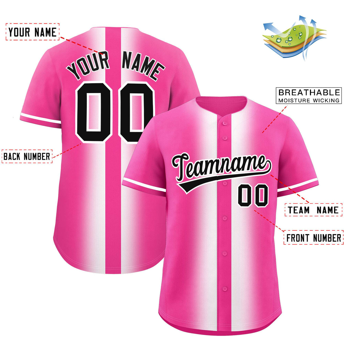 Custom Pink White Lapel Gradient Fashion Authentic Baseball Jersey Limited