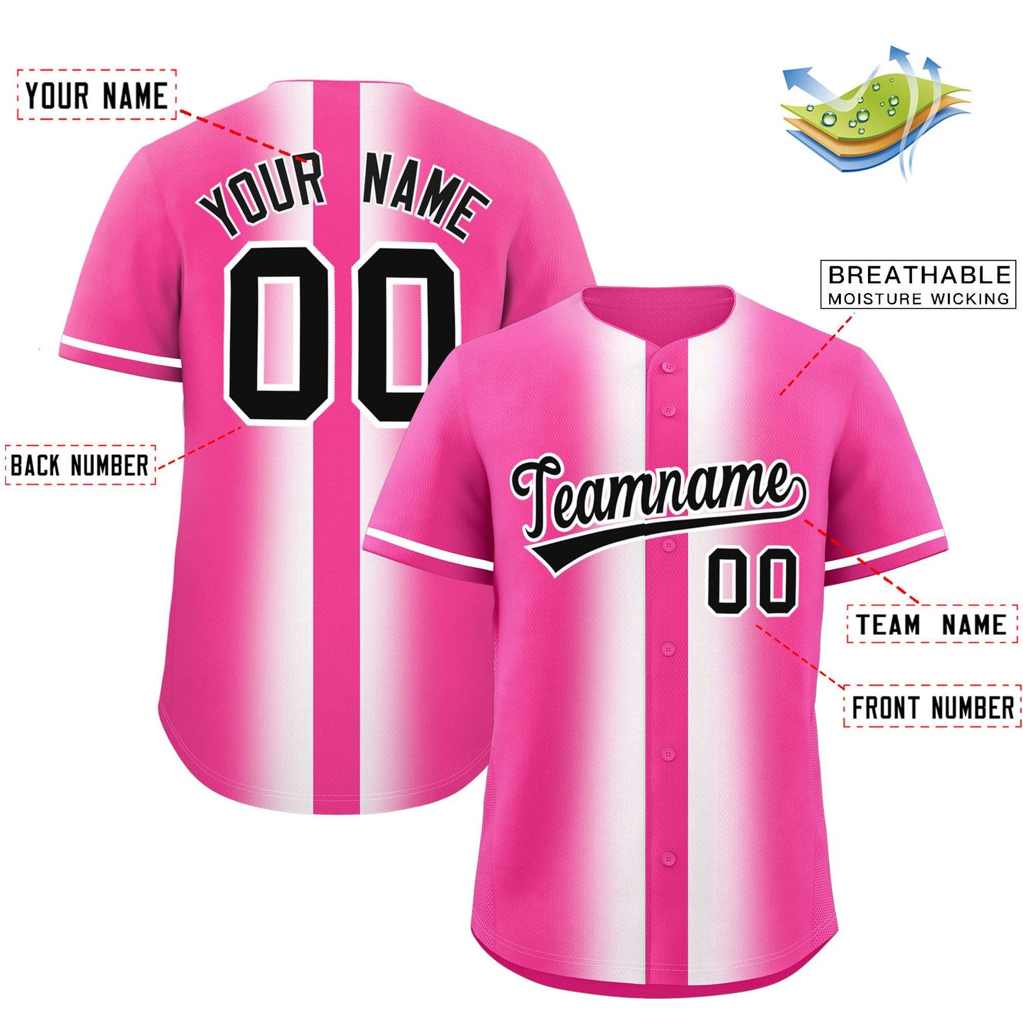 Custom Pink White Lapel Gradient Fashion Authentic Baseball Jersey Limited