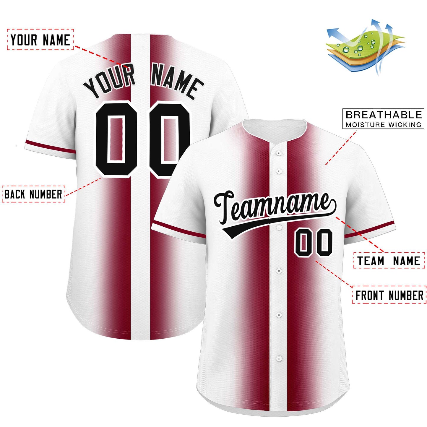 Custom White Crimson Lapel Gradient Fashion Authentic Baseball Jersey Limited