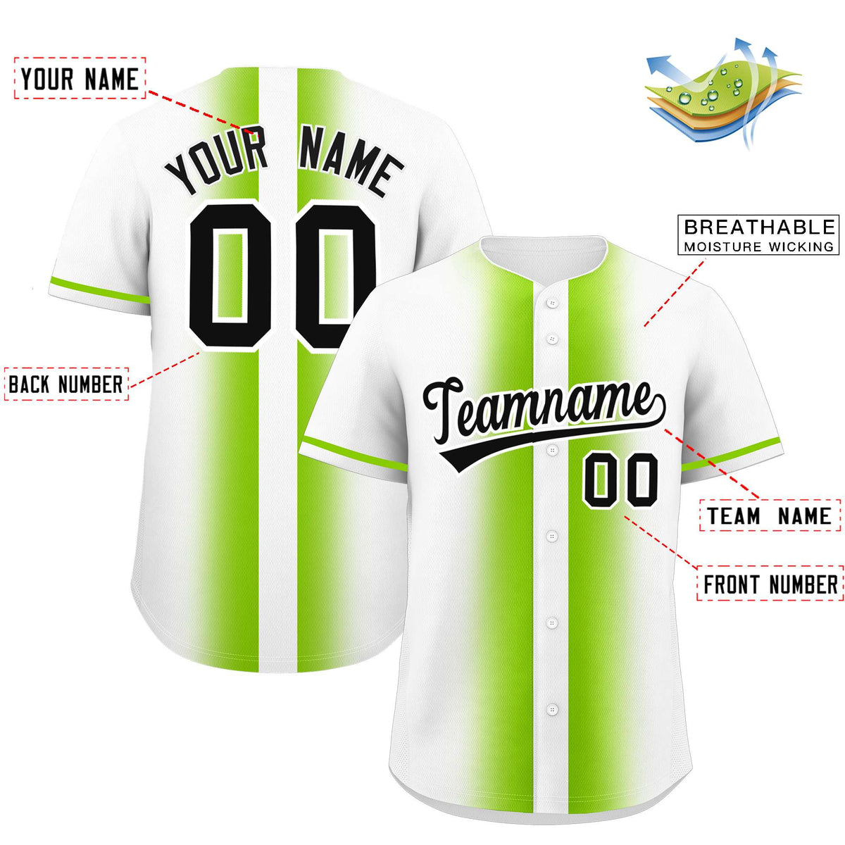 Custom White Neon Green Lapel Gradient Fashion Authentic Baseball Jersey Limited