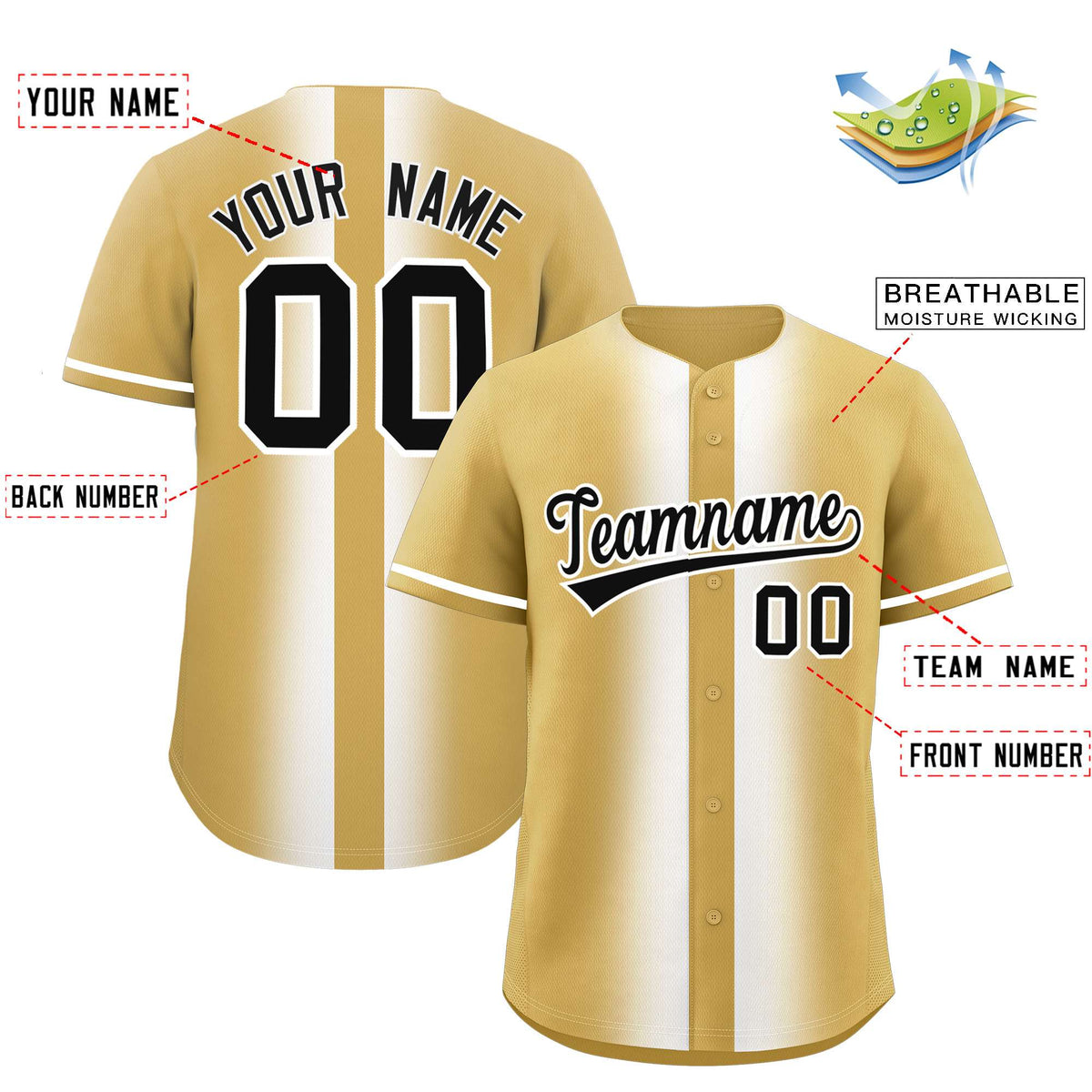 Custom Old Gold White Lapel Gradient Fashion Authentic Baseball Jersey Limited