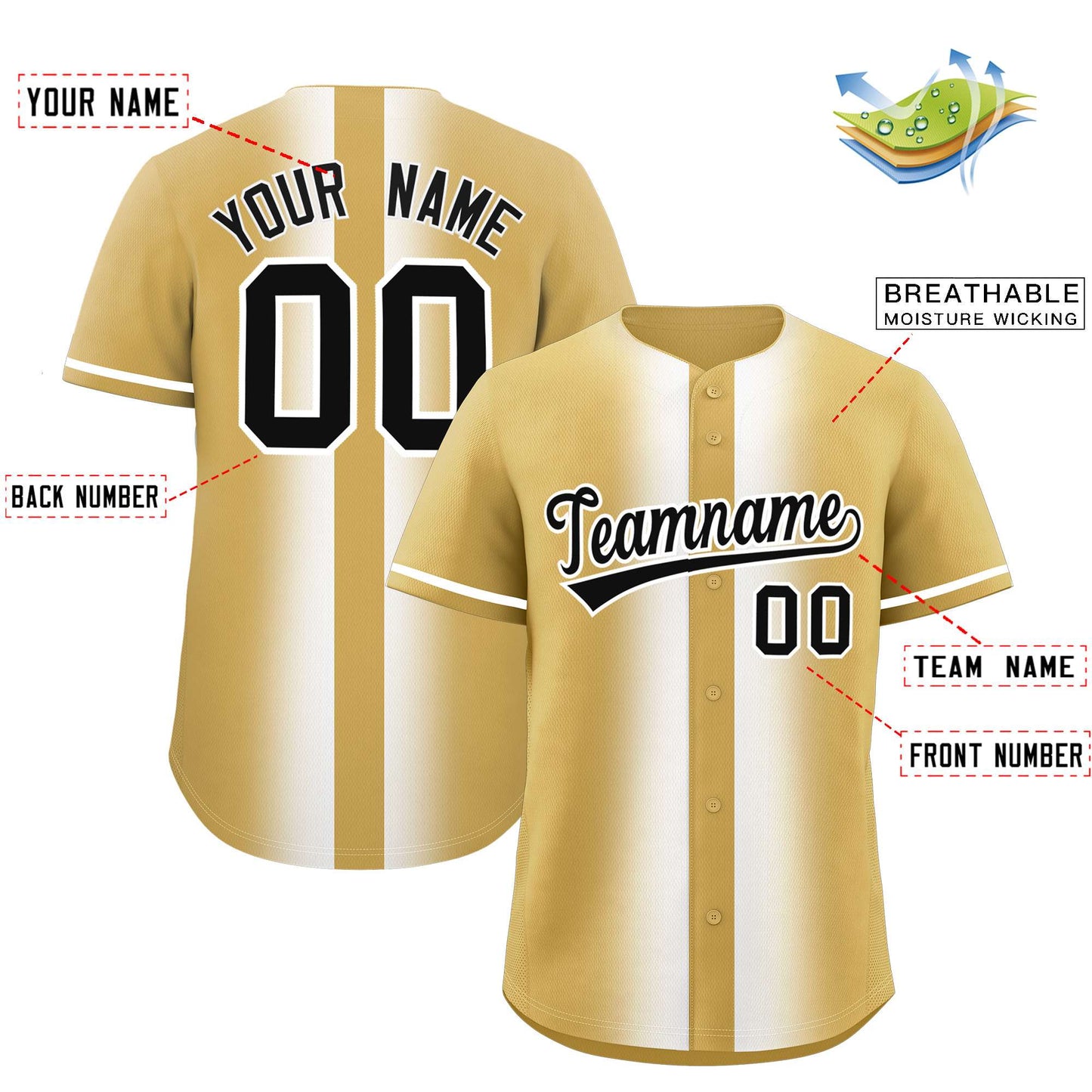 Custom Old Gold White Lapel Gradient Fashion Authentic Baseball Jersey Limited