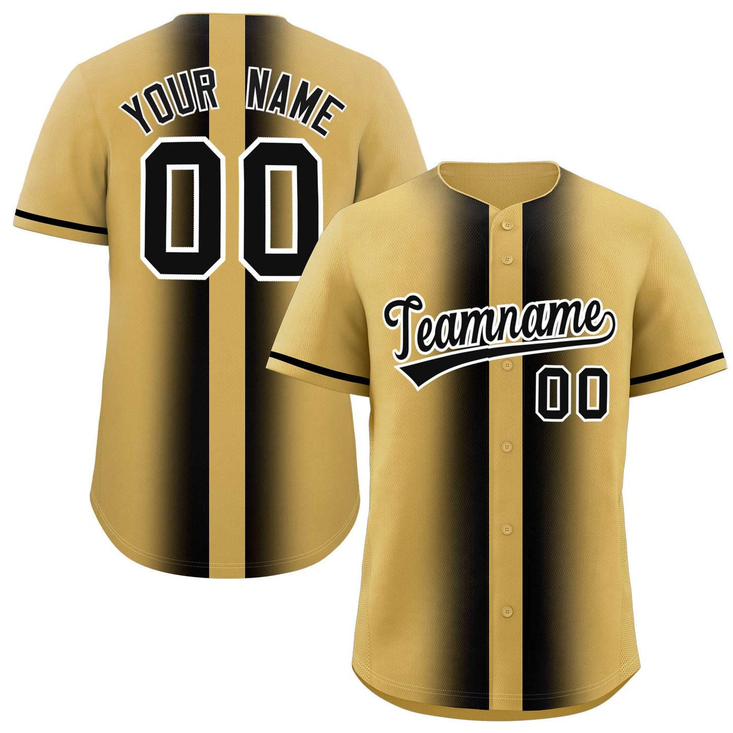 Custom Old Gold Black Lapel Gradient Fashion Authentic Baseball Jersey