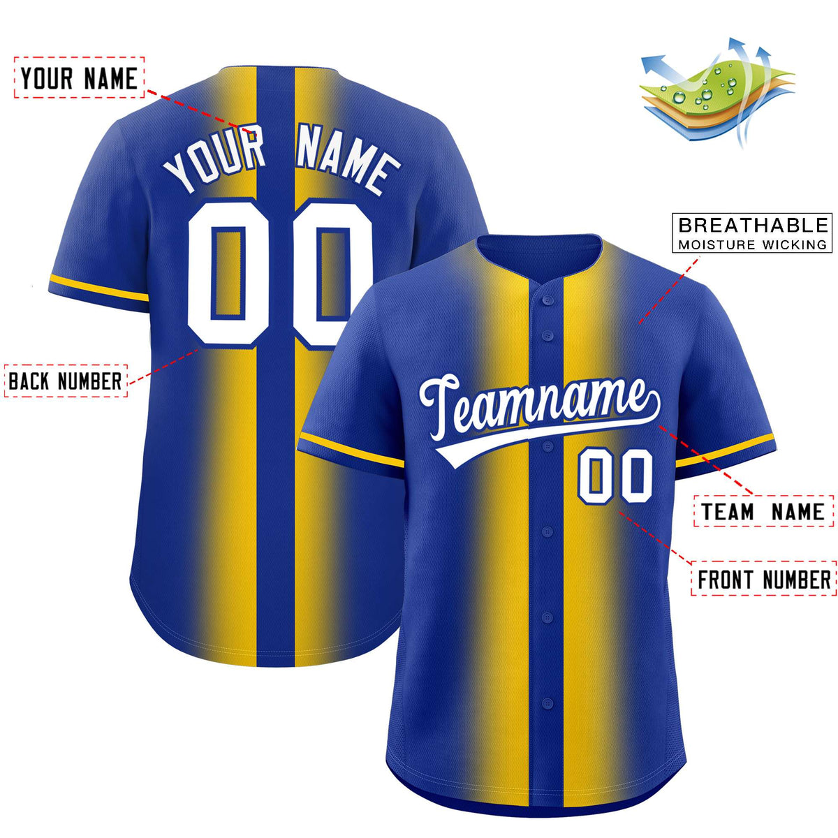 Custom Royal Gold Lapel Gradient Fashion Authentic Baseball Jersey Limited