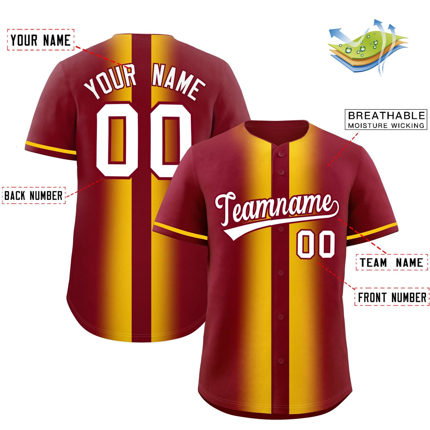 Custom Crimson Gold Lapel Gradient Fashion Authentic Baseball Jersey Limited