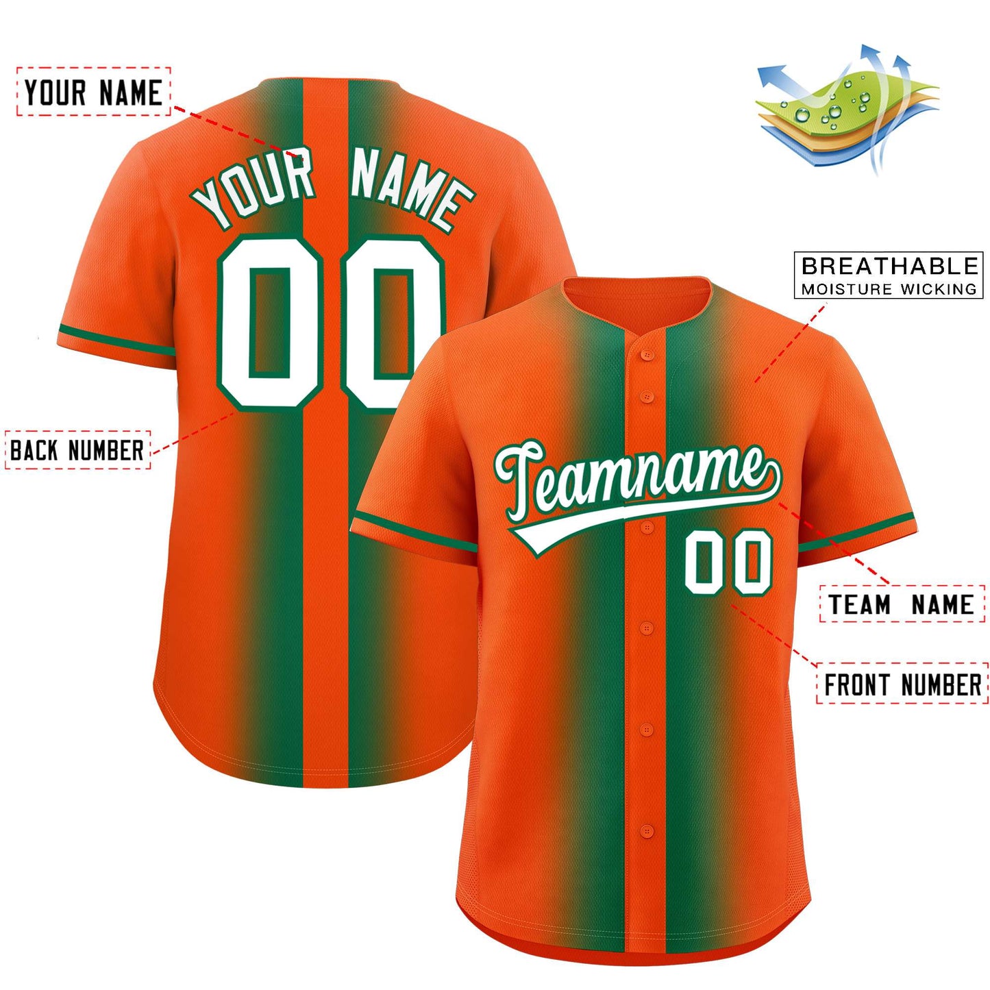 Custom Orange Kelly Green Lapel Gradient Fashion Authentic Baseball Jersey Limited