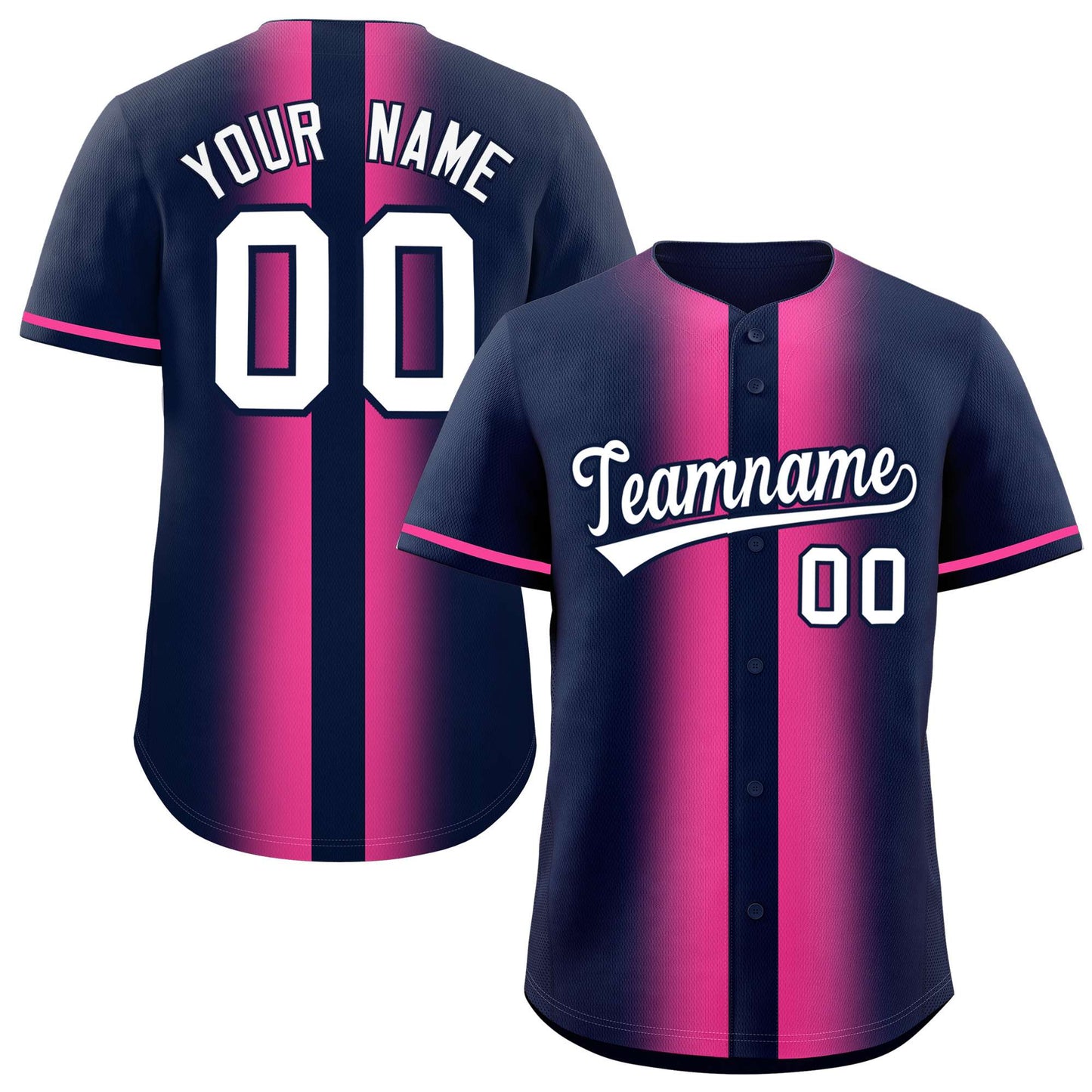 Custom Navy Pink Lapel Gradient Fashion Authentic Baseball Jersey