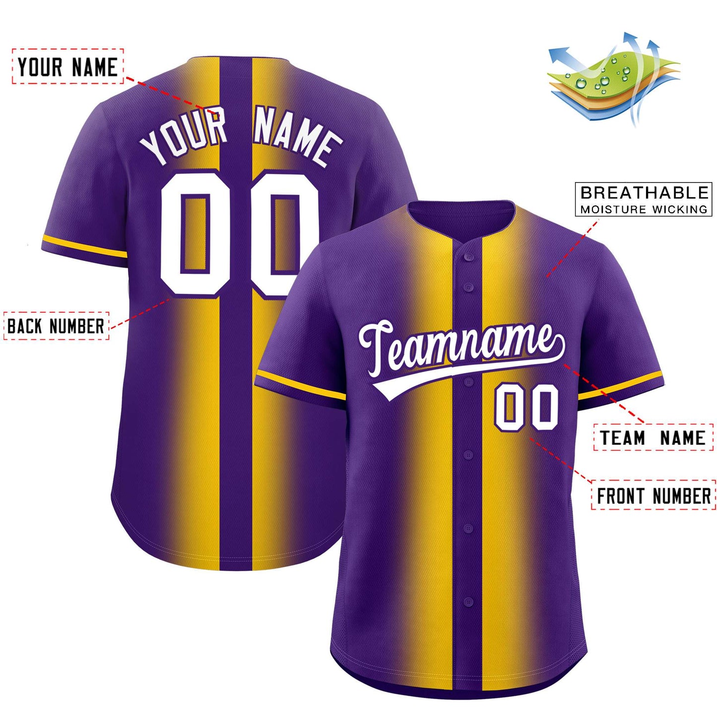 Custom Purple Gold Lapel Gradient Fashion Authentic Baseball Jersey Limited