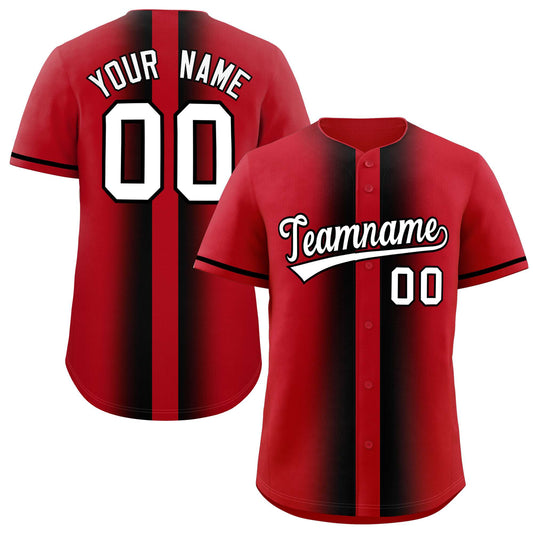 Custom Red Black Lapel Gradient Fashion Authentic Baseball Jersey