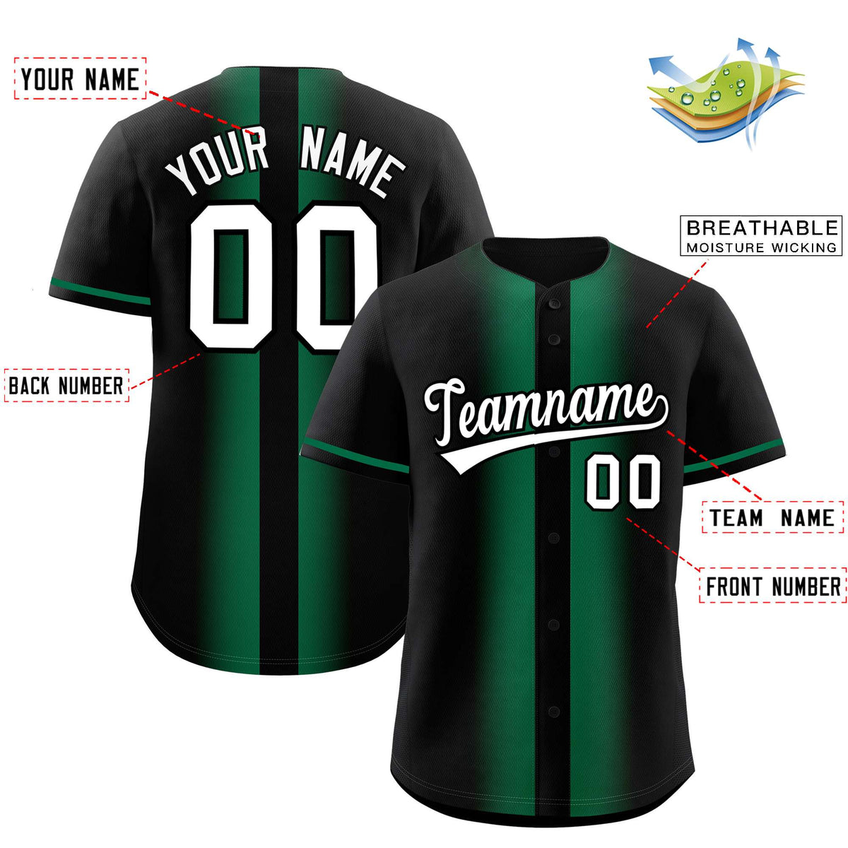 Custom Black Kelly Green Lapel Gradient Fashion Authentic Baseball Jersey Limited