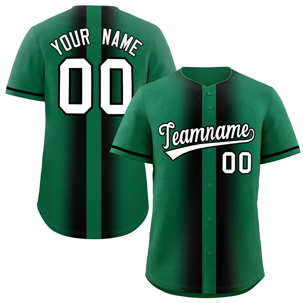 Custom Kelly Green Black Lapel Gradient Fashion Authentic Baseball Jersey