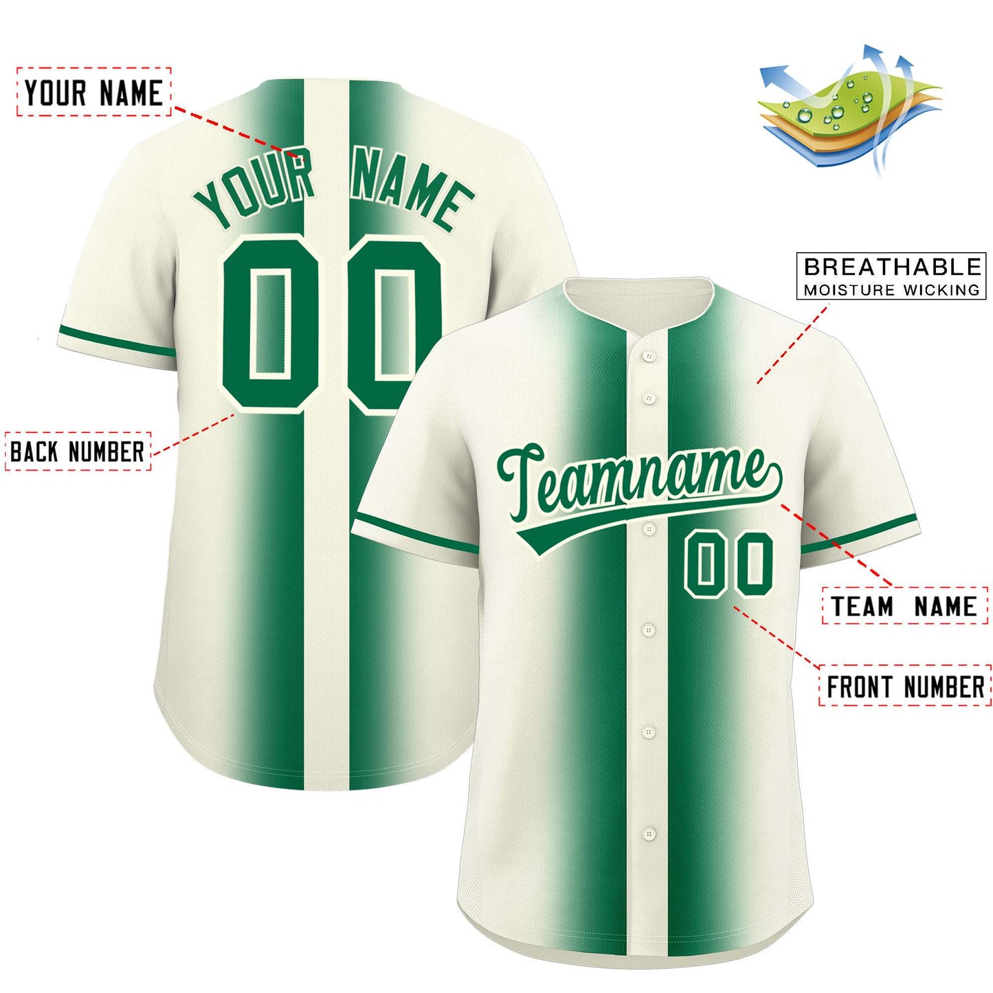 Custom Cream Kelly Green Lapel Gradient Fashion Authentic Baseball Jersey Limited