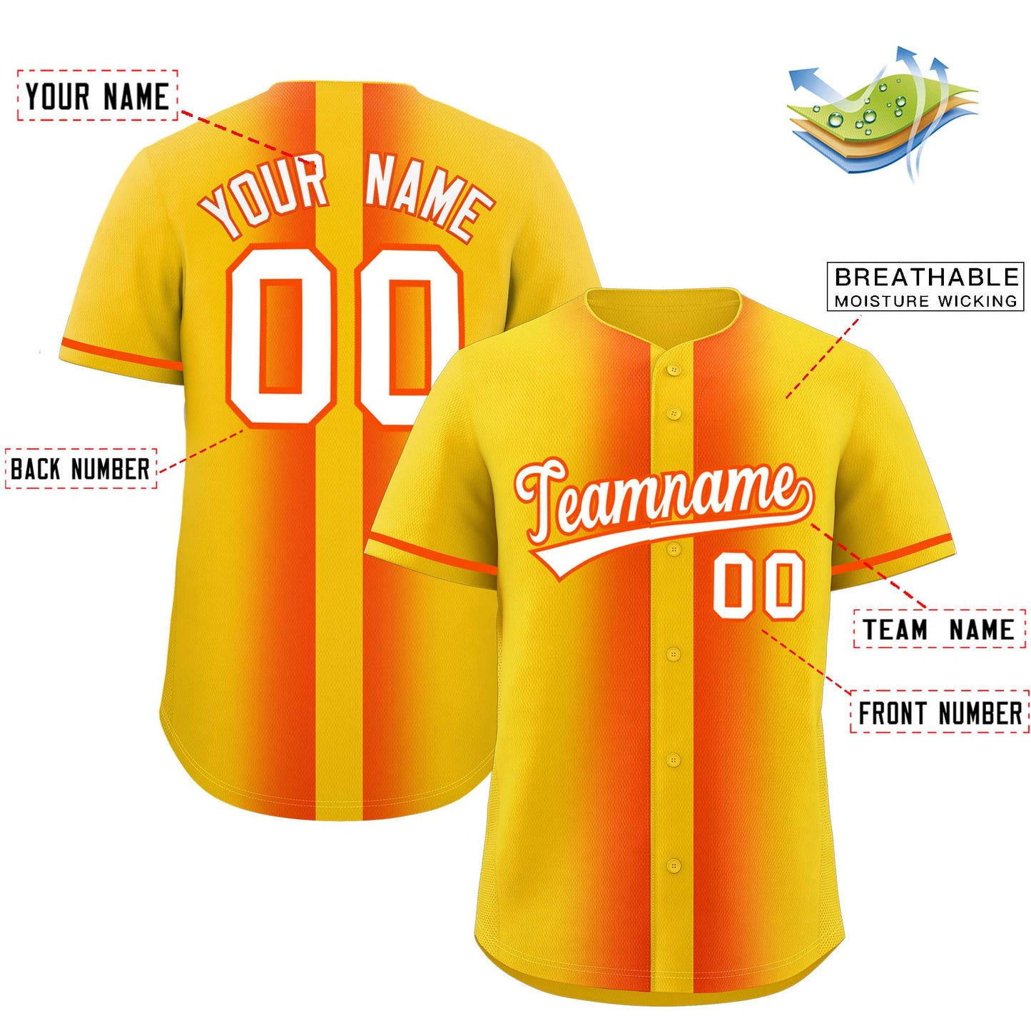 Custom Gold Orange Lapel Gradient Fashion Authentic Baseball Jersey Limited
