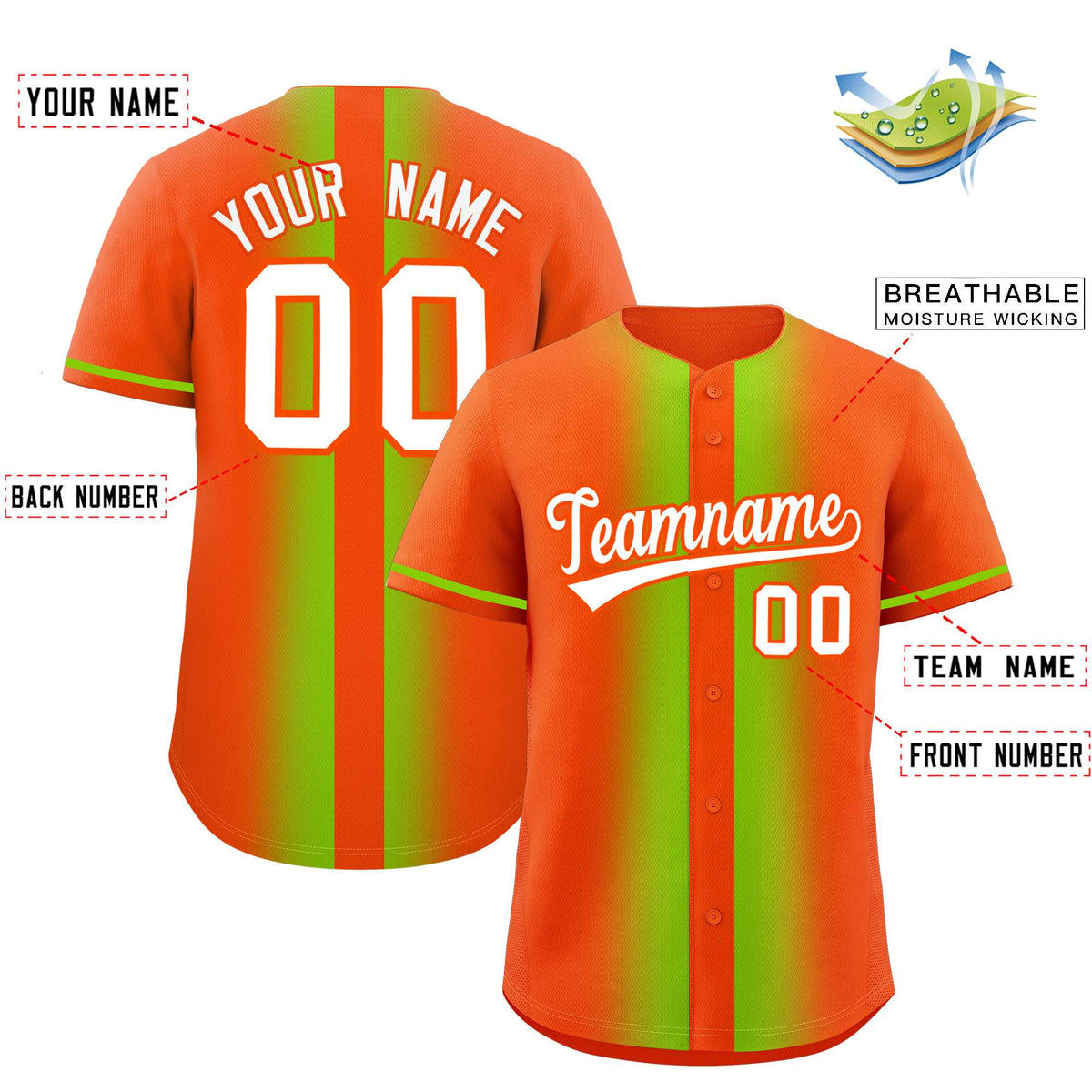 Custom Orange Neon Green Lapel Gradient Fashion Authentic Baseball Jersey Limited