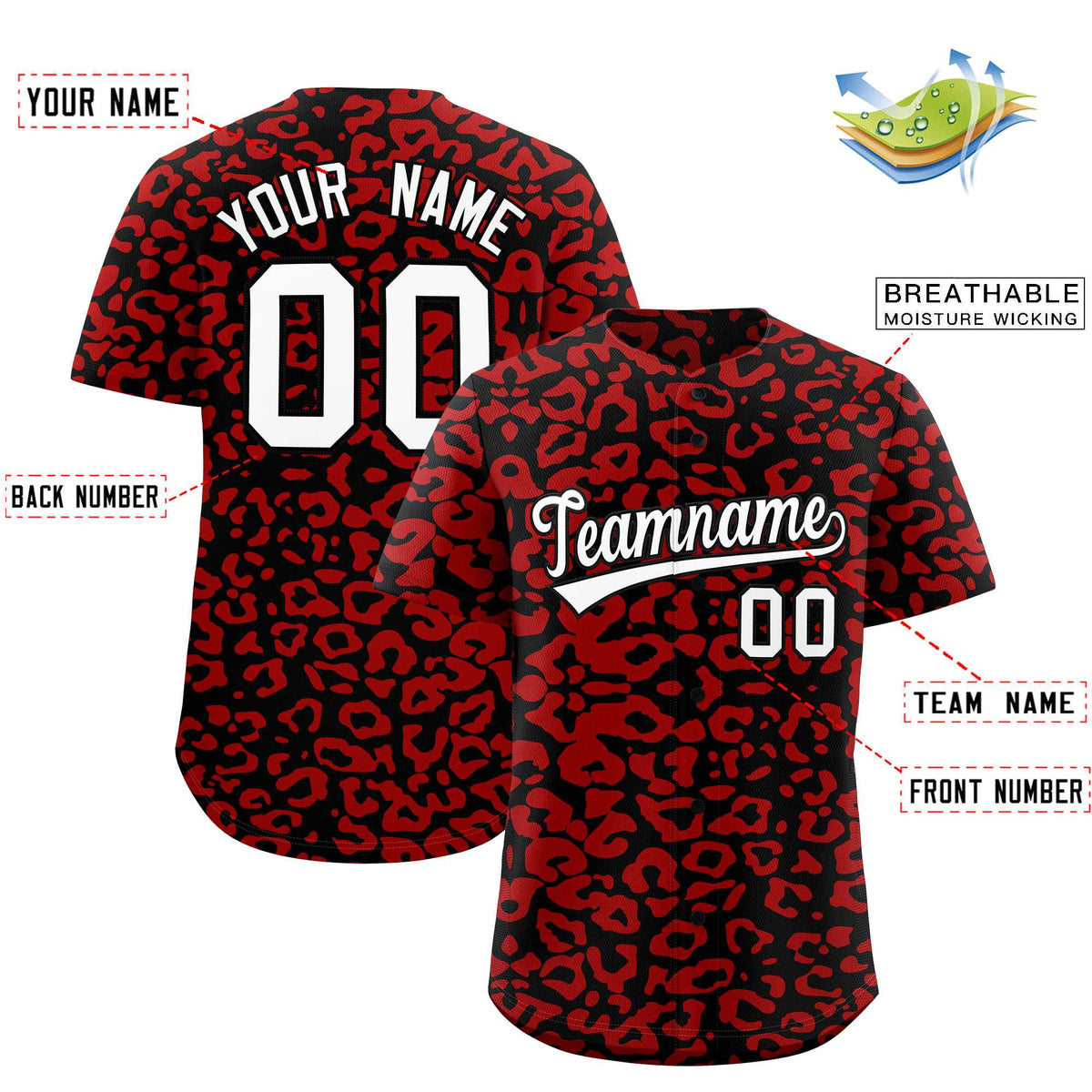 Custom Black Red Leopard Print Pattern Authentic Baseball Jersey Limited