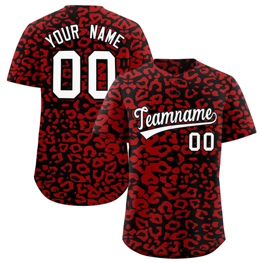 Custom Black Red Leopard Print Pattern Authentic Baseball Jersey