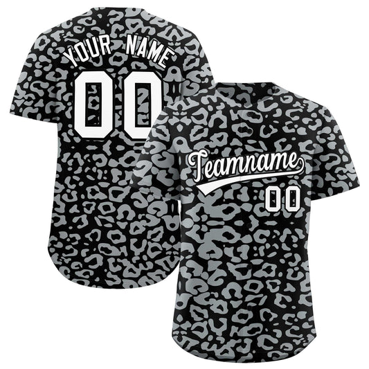 Custom Black Silver Leopard Print Pattern Authentic Baseball Jersey