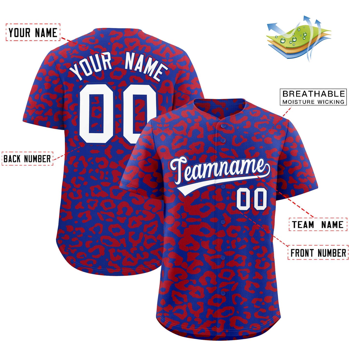Custom Royal Red Leopard Print Pattern Authentic Baseball Jersey Limited