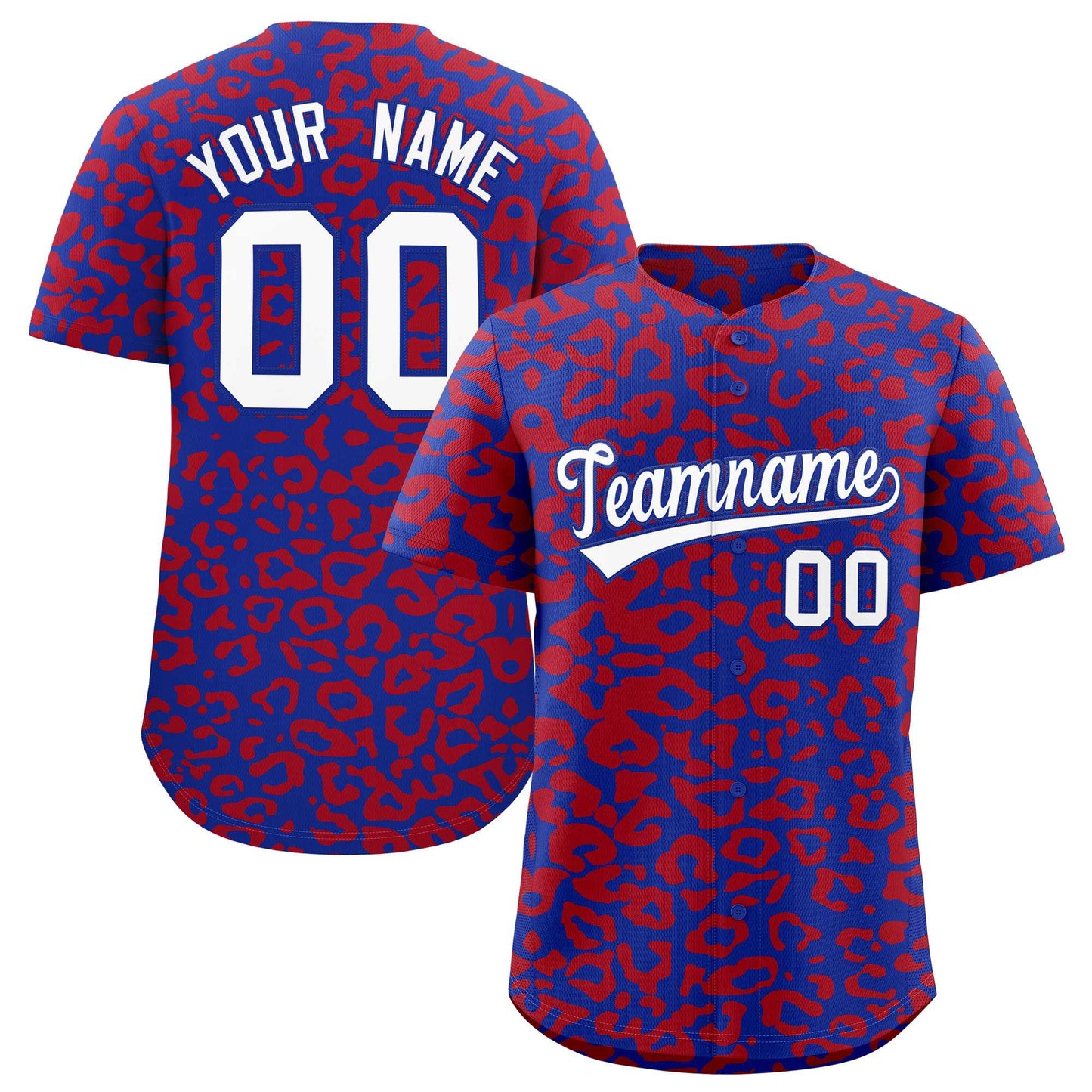 Custom Royal Red Leopard Print Pattern Authentic Baseball Jersey