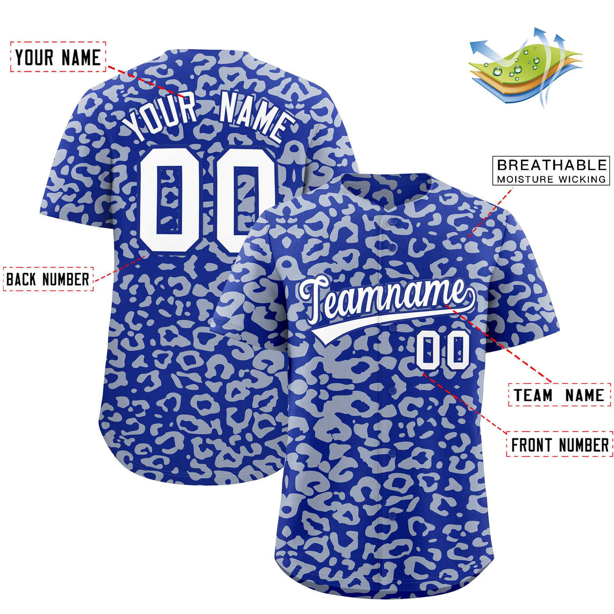 Custom Royal Silver Leopard Print Pattern Authentic Baseball Jersey Limited