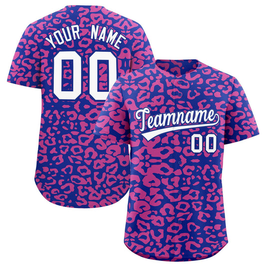 Custom Royal Pink Leopard Print Pattern Authentic Baseball Jersey