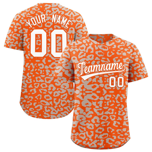 Custom Orange Silver Leopard Print Pattern Authentic Baseball Jersey
