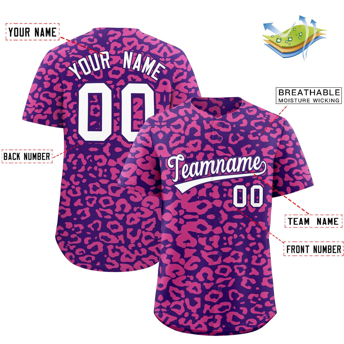 Custom Purple Pink Leopard Print Pattern Authentic Baseball Jersey Limited