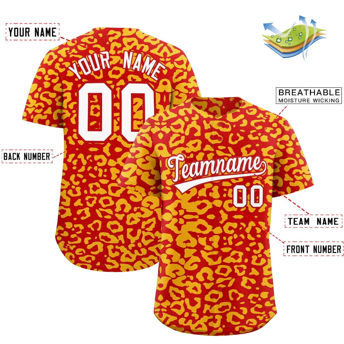Custom Red Gold Leopard Print Pattern Authentic Baseball Jersey Limited