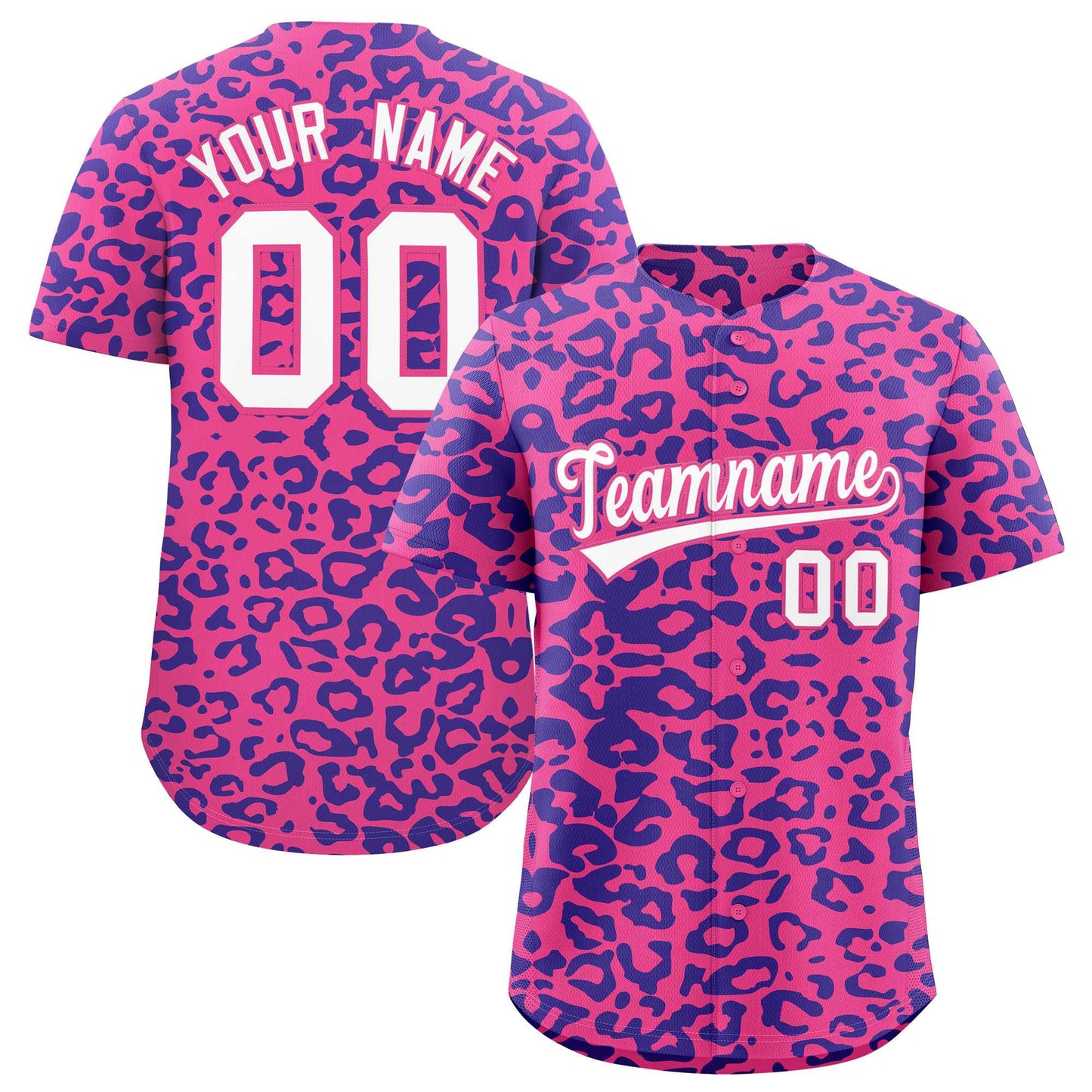 Custom Pink Royal Leopard Print Pattern Authentic Baseball Jersey
