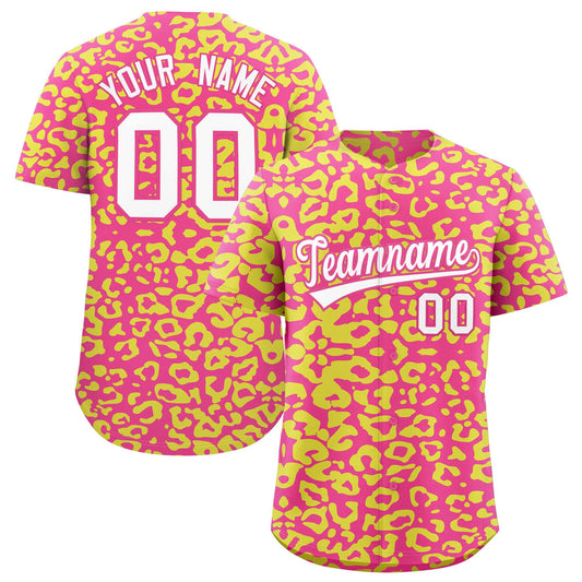 Custom Pink Fluorescent Green Leopard Print Pattern Authentic Baseball Jersey