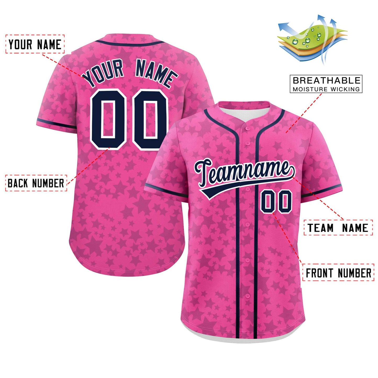 Custom Pink Navy Personalized Star Graffiti Pattern Authentic Baseball Jersey Limited