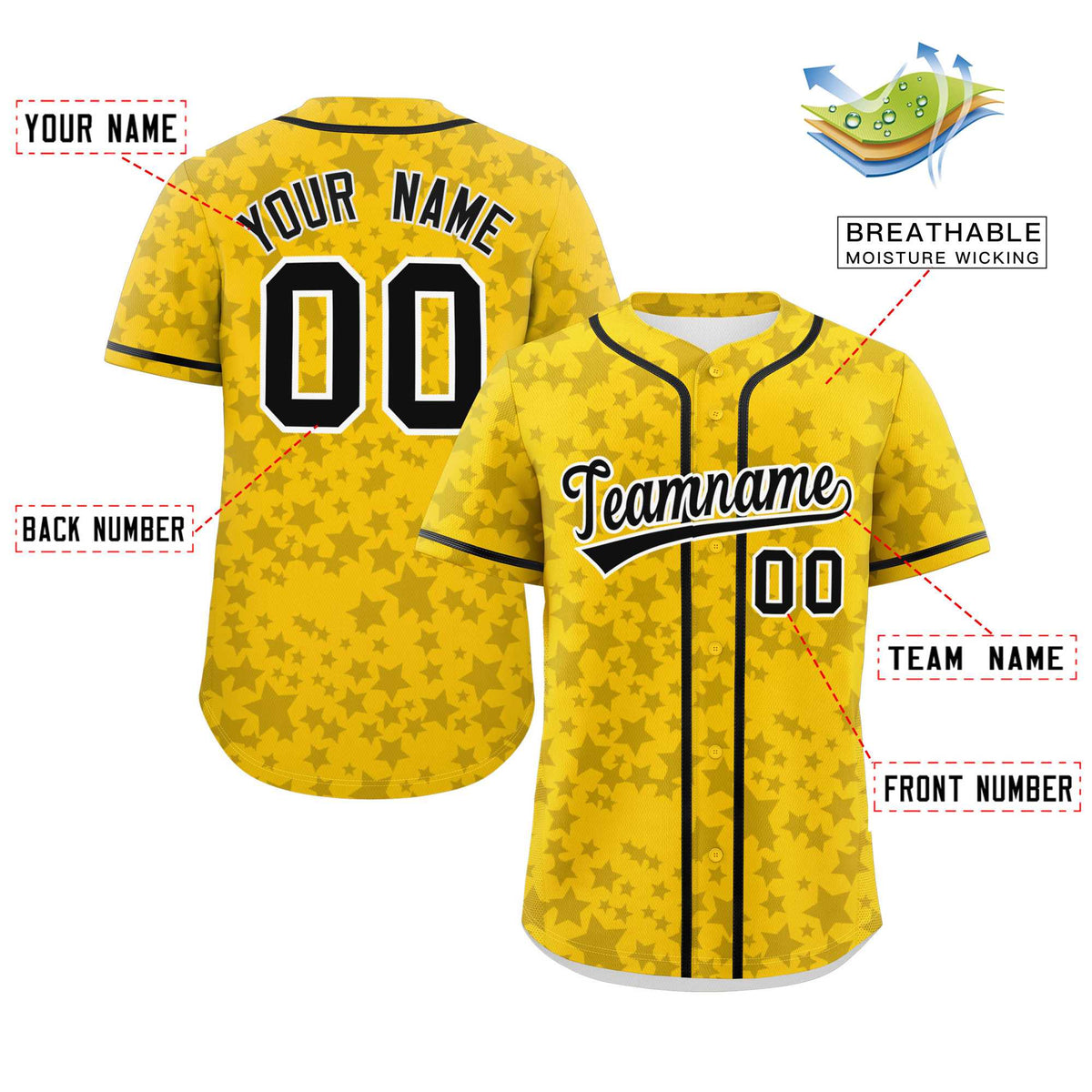 Custom Gold Black Personalized Star Graffiti Pattern Authentic Baseball Jersey Limited