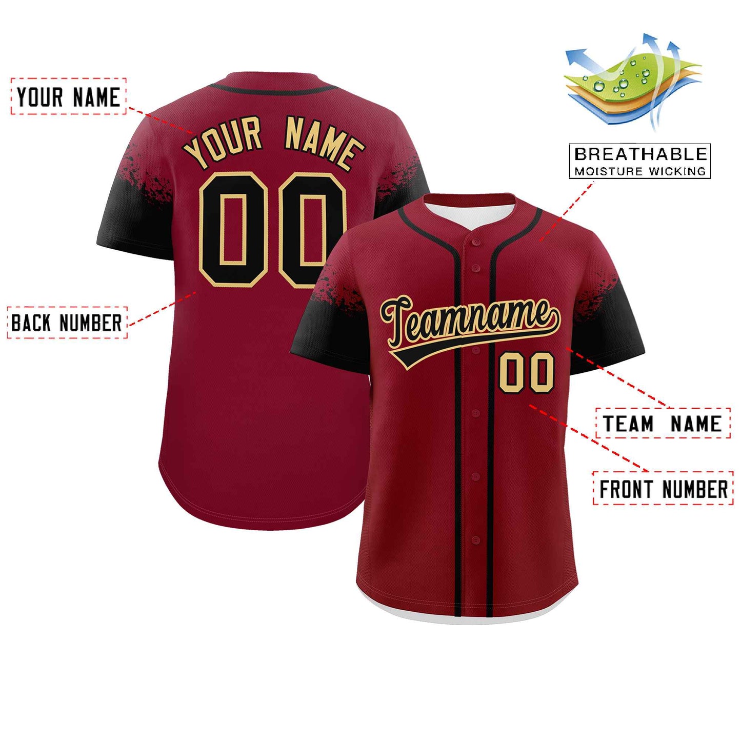Custom Crimson Black Personalized Raglan Sleeves Design Authentic Baseball Jersey Limited