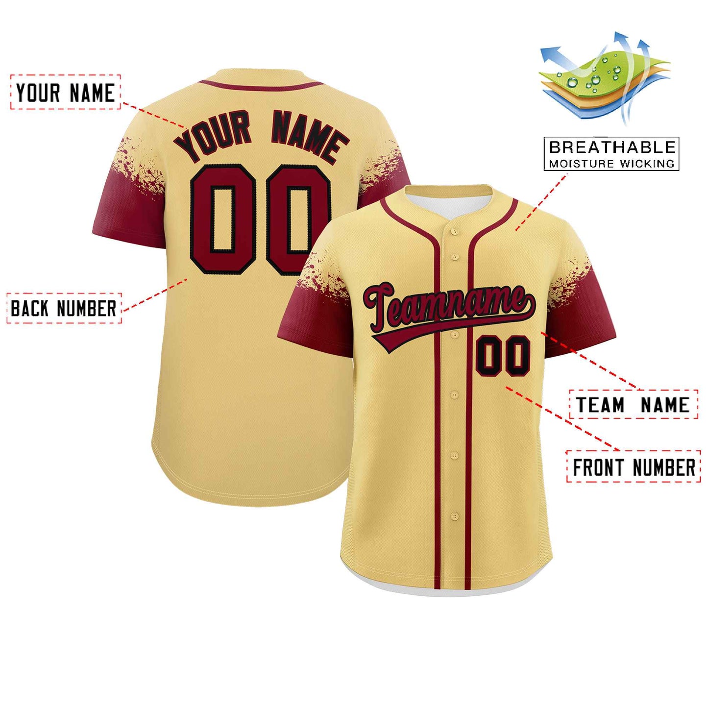 Custom Khaki Crimson Personalized Raglan Sleeves Design Authentic Baseball Jersey Limited