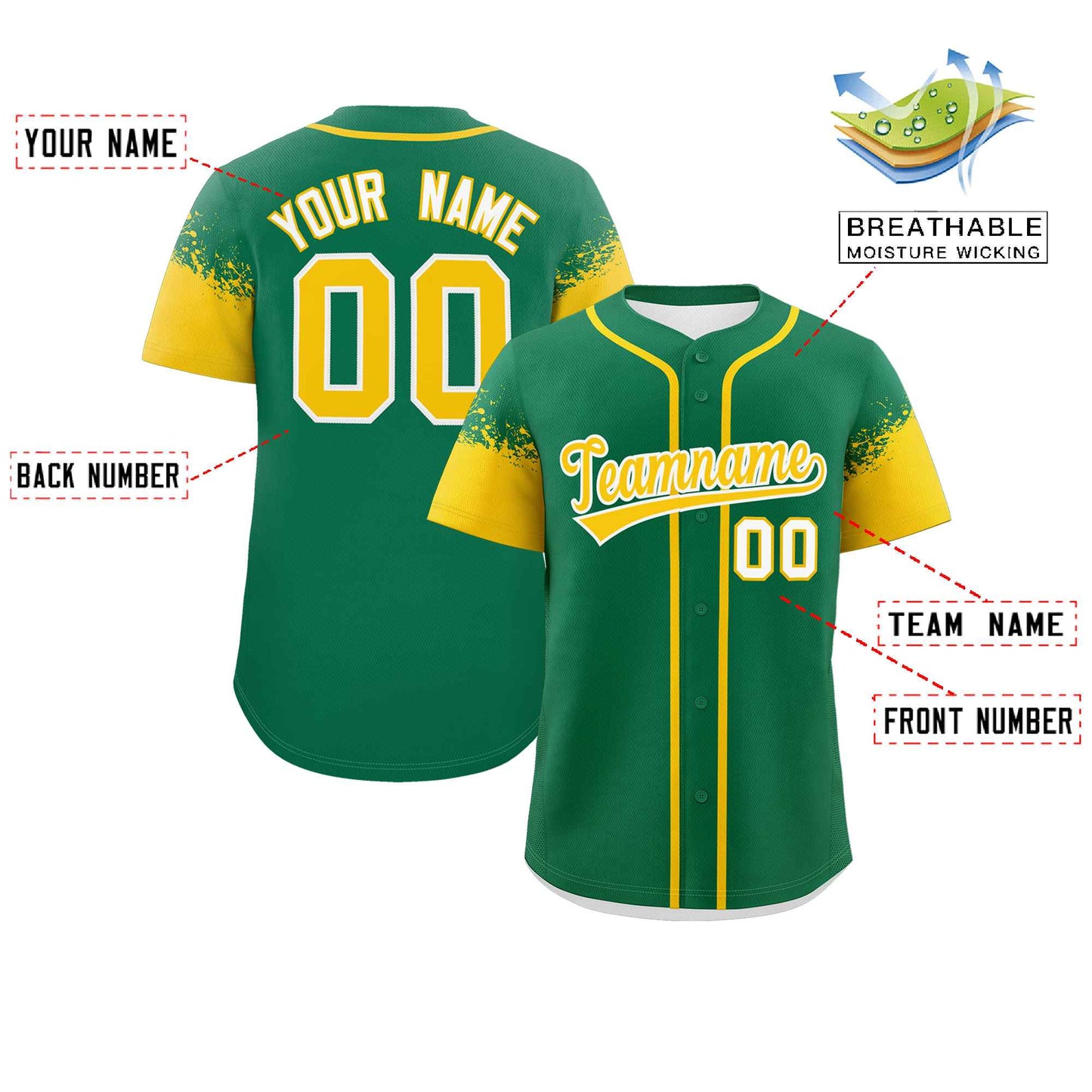 Custom Kelly Green Gold Personalized Raglan Sleeves Design Authentic Baseball Jersey Limited