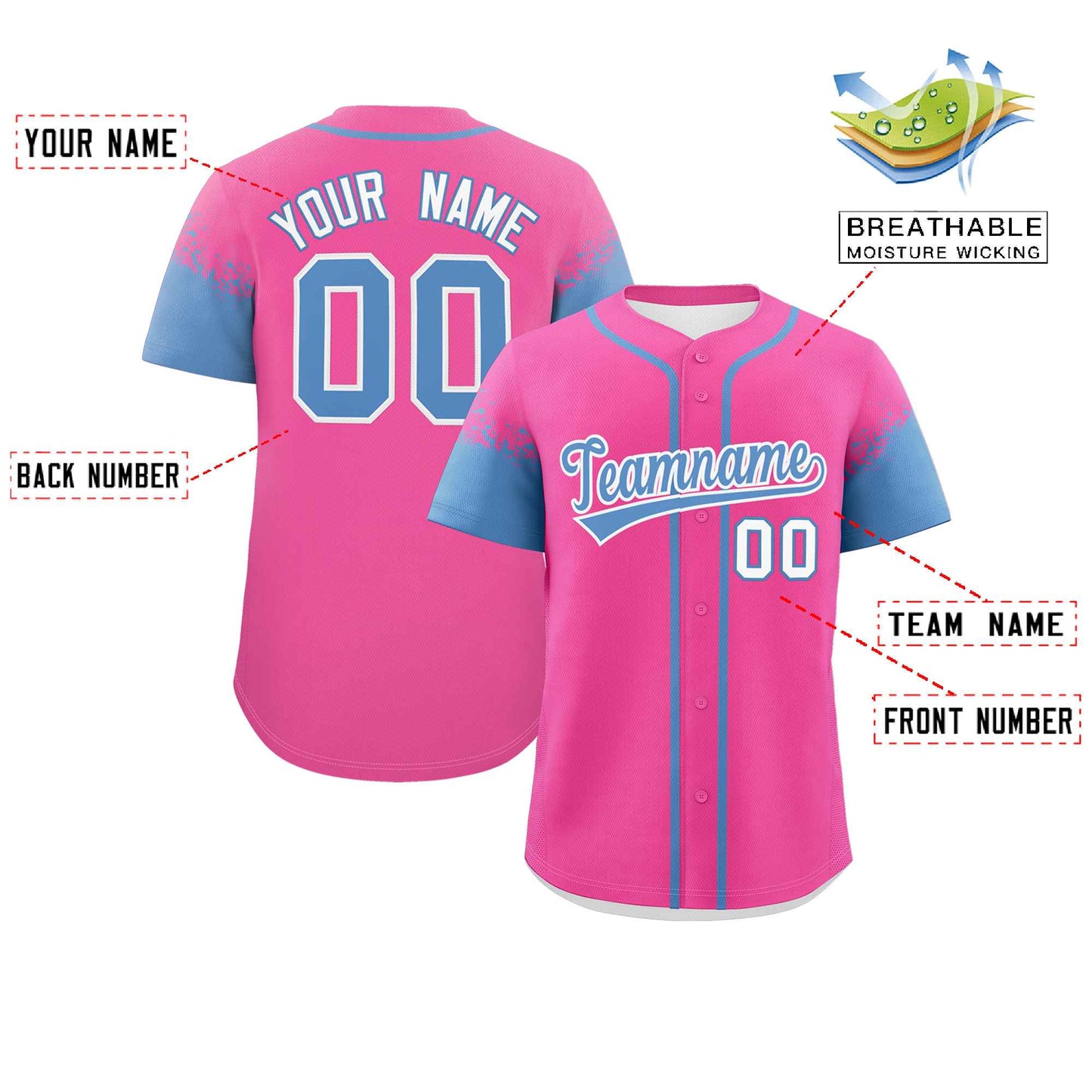 Custom Pink Light Blue Personalized Raglan Sleeves Design Authentic Baseball Jersey Limited