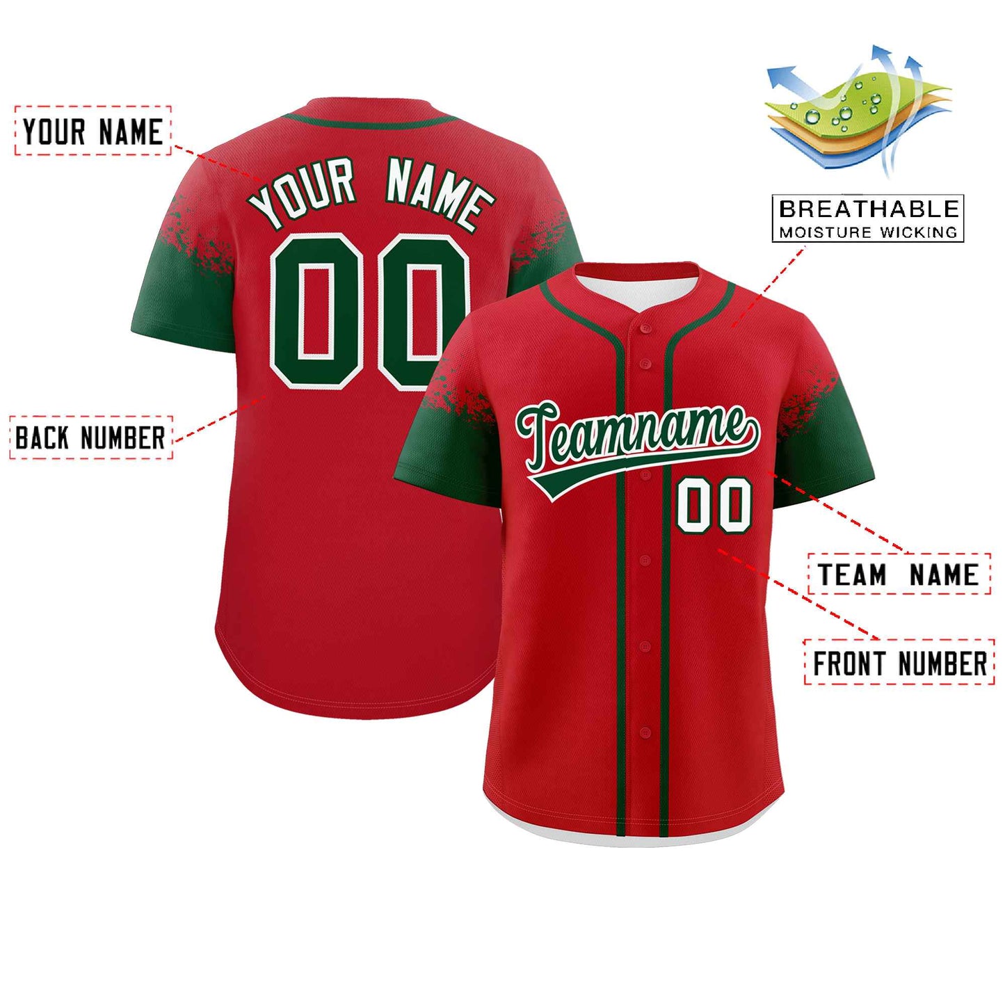 Custom Red Green Personalized Raglan Sleeves Design Authentic Baseball Jersey Limited