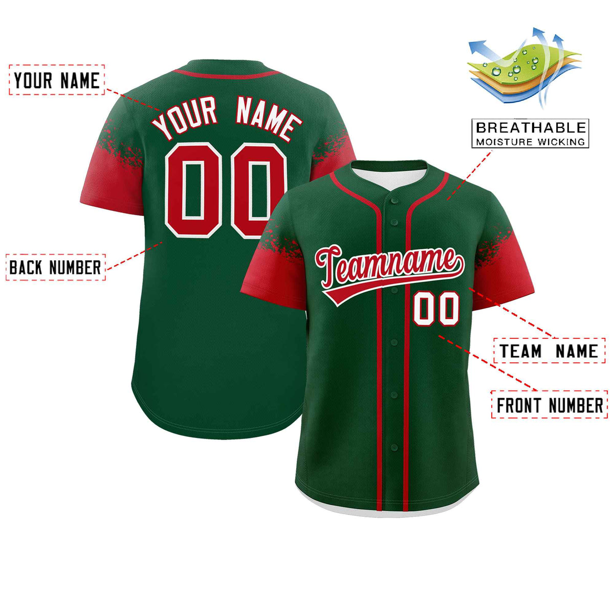Custom Green Red Personalized Raglan Sleeves Design Authentic Baseball Jersey Limited