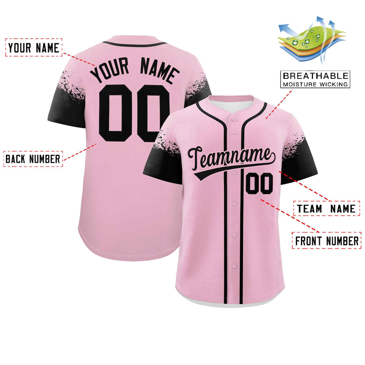 Custom Light Pink Black Personalized Raglan Sleeves Design Authentic Baseball Jersey Limited