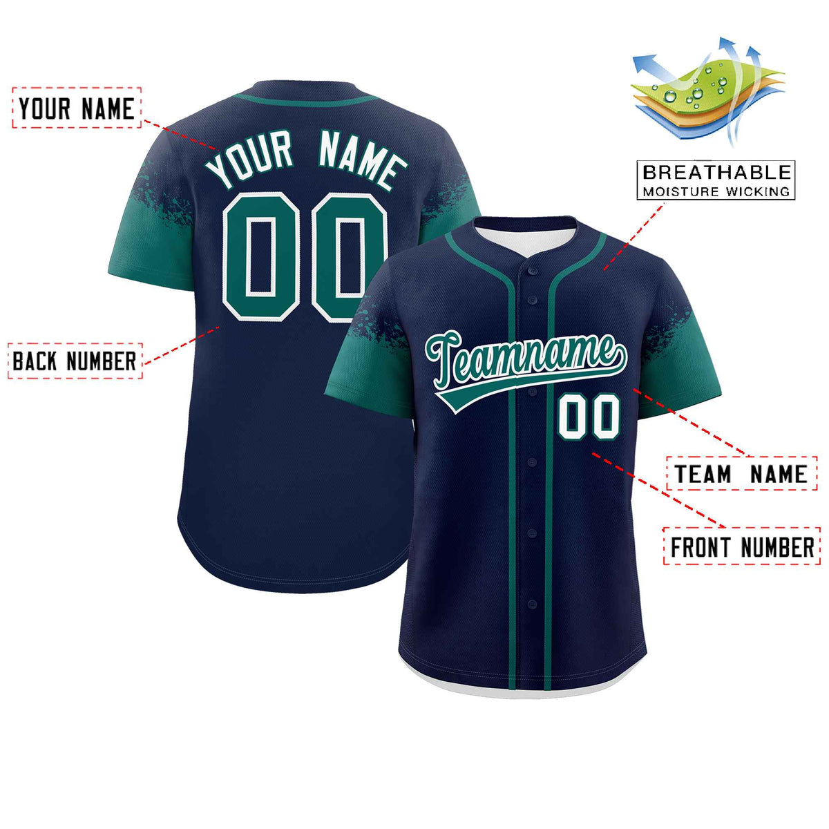 Custom Navy Aqua Personalized Raglan Sleeves Design Authentic Baseball Jersey Limited