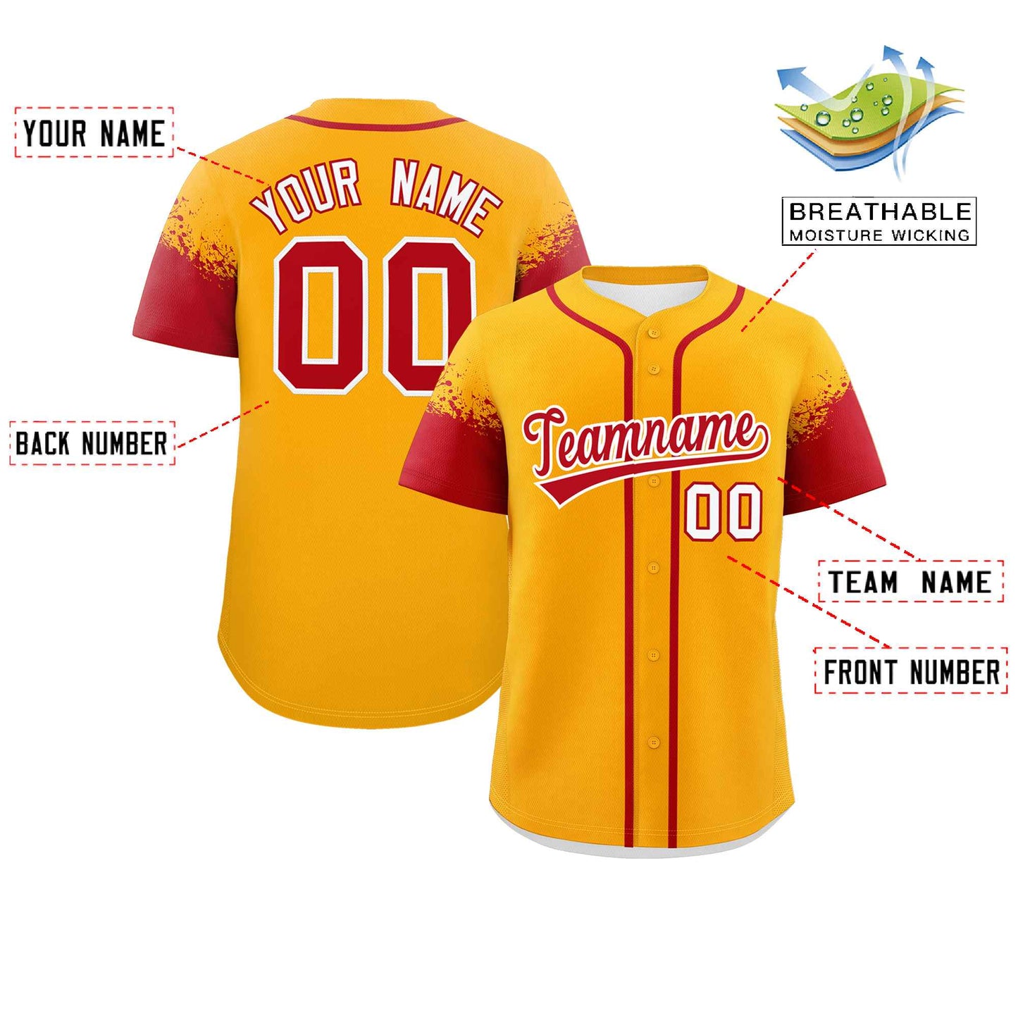 Custom Yellow Red Personalized Raglan Sleeves Design Authentic Baseball Jersey Limited