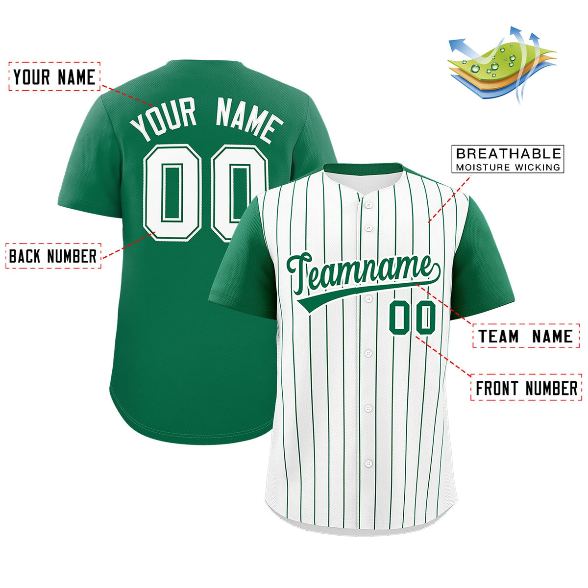 Custom White Kelly Green Pinstripe Personalized Two-Tone Authentic Baseball Jersey Limited
