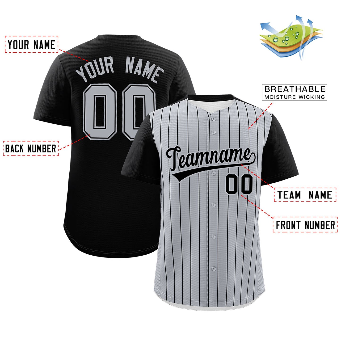 Custom Gray Black Pinstripe Personalized Two-Tone Authentic Baseball Jersey Limited