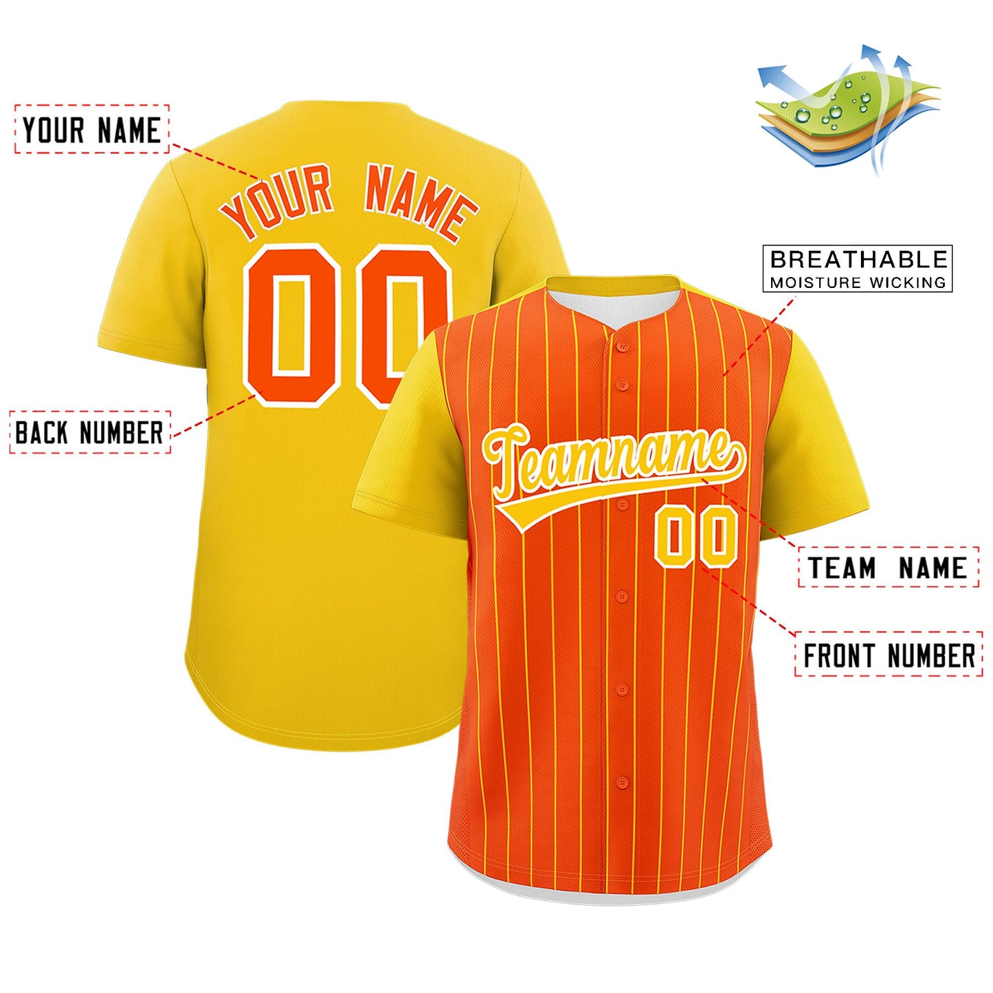 Custom Orange Gold Pinstripe Personalized Two-Tone Authentic Baseball Jersey Limited
