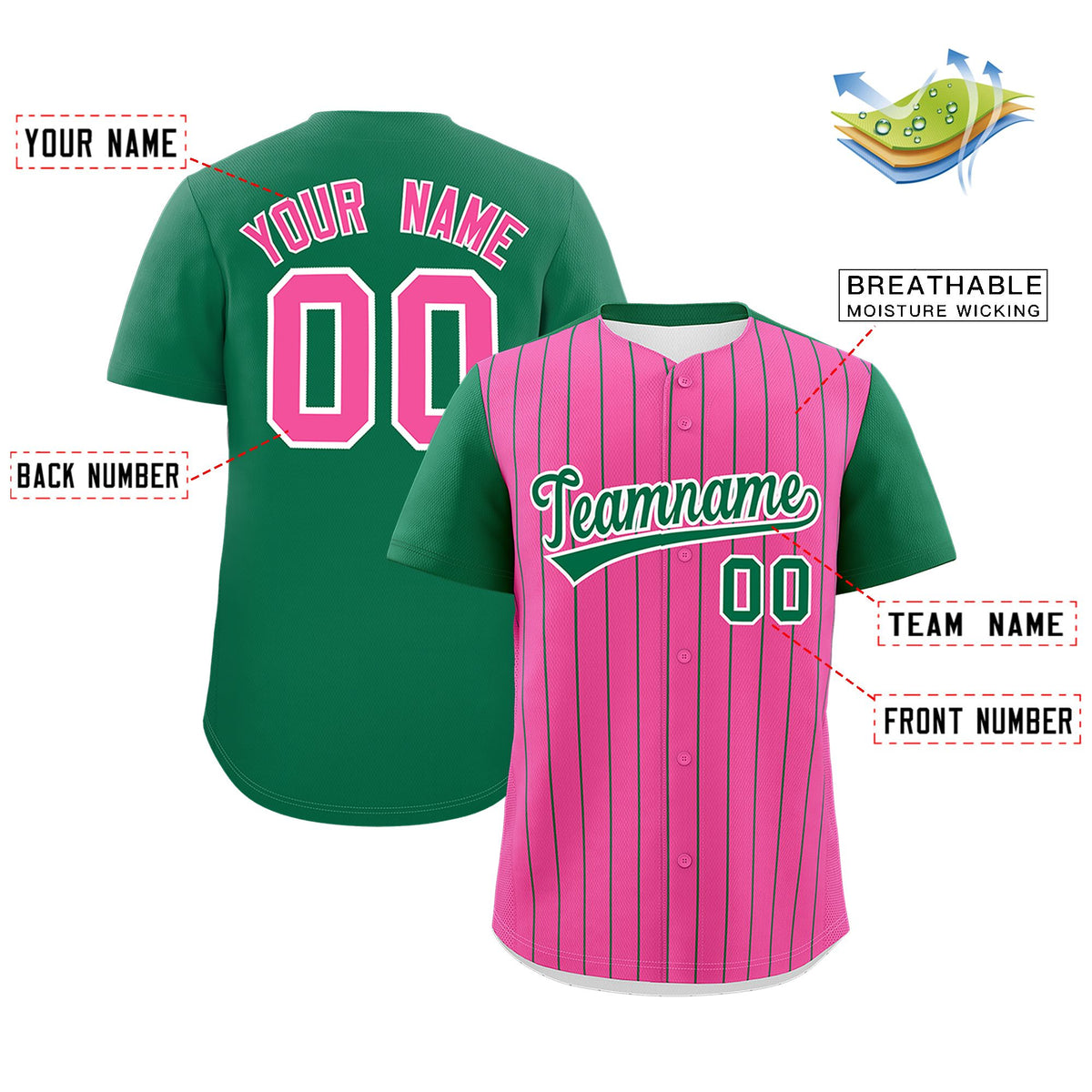 Custom Pink Kelly Green Pinstripe Personalized Two-Tone Authentic Baseball Jersey Limited
