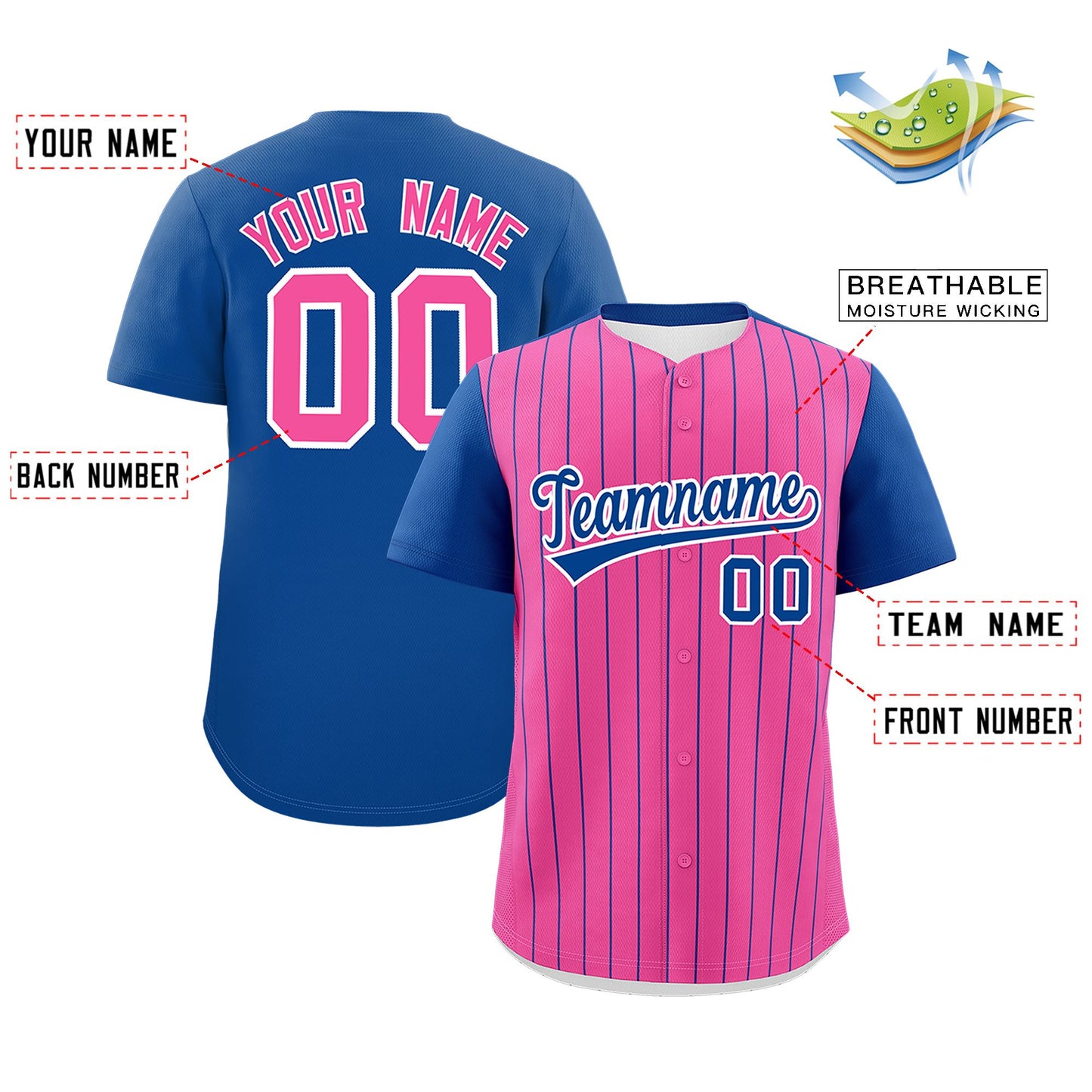 Custom Pink Royal Pinstripe Personalized Two-Tone Authentic Baseball Jersey Limited